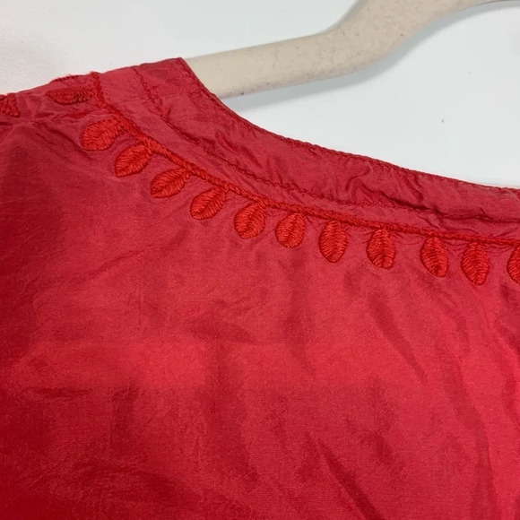 Chicos 100% Silk Bohemian Embroidered Puff Sleeve Blouse Pink Size 1 *Flawed* - Picture 12 of 16